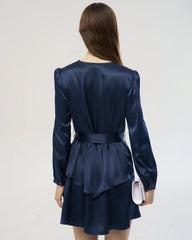 19 Momme Silk Wrap Dress A-Line Long Sleeve