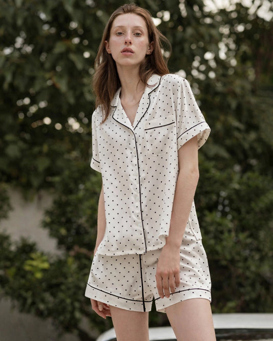 Small Polka Dot Short Sleeve Silk Pajama Set