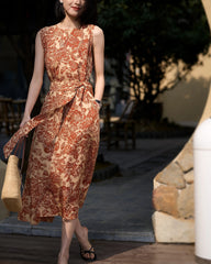 Terracotta Paisley Print Silk Dress, Orange