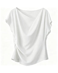Triacetate Cowl Neck Asymmetric Hem Top