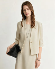Triacetate V-Neck Cropped Blazer with Silk Lining