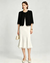 Triacetate Sheer Silk Trim Cropped Blazer