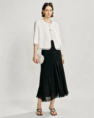 Triacetate Sheer Silk Trim Cropped Blazer