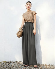 Triacetate High Waisted Pleated Straight Leg Trousers