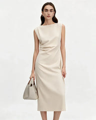 Triacetate Ruched Waist Midi Dress