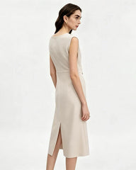 Triacetate Ruched Waist Midi Dress