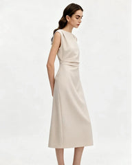 Triacetate Ruched Waist Midi Dress