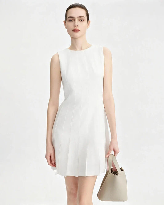 Triacetate Pleated Flare Mini Dress