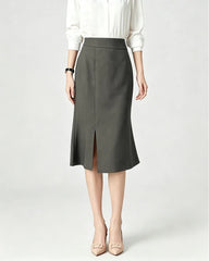 Triacetate High Waist Slit Hem Skirt