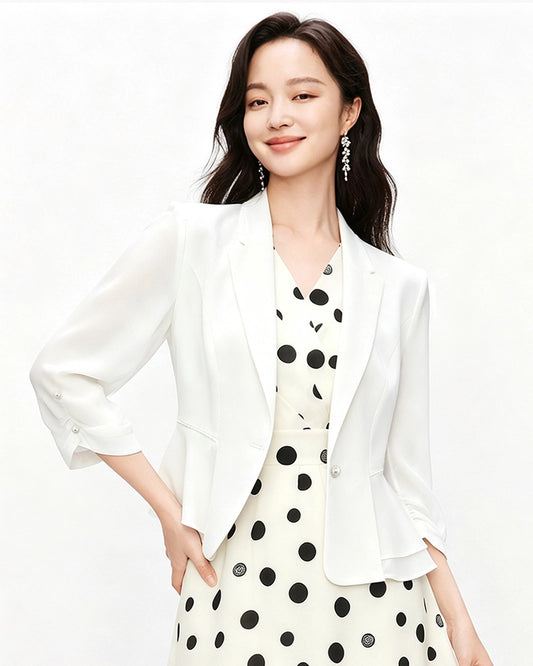 Triacetate Peplum Blazer with Silk Lining
