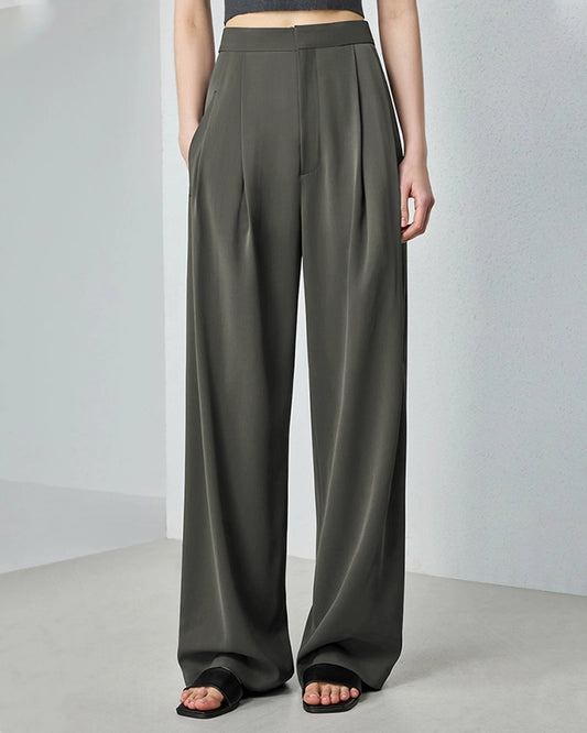 Triacetate Pleated Straight Leg Pants