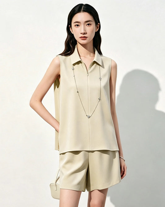 Triacetate Polo Zip Top and Shorts Set