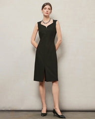 Triacetate Sweetheart Neck Sheath Midi Dress