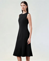 Triacetate Sleeveless Midi Dress with Fluted Hem