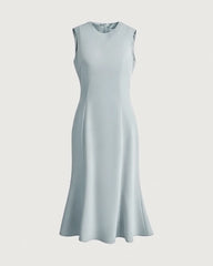 Triacetate Sleeveless Midi Dress with Fluted Hem