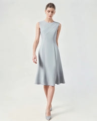 Triacetate Sleeveless Midi Dress with Fluted Hem