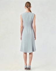 Triacetate Sleeveless Midi Dress with Fluted Hem