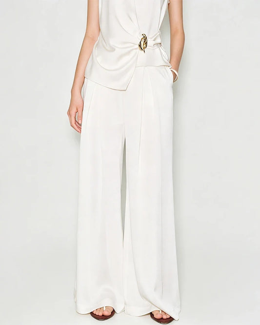 Triacetate Pleated Wide Leg Trousers