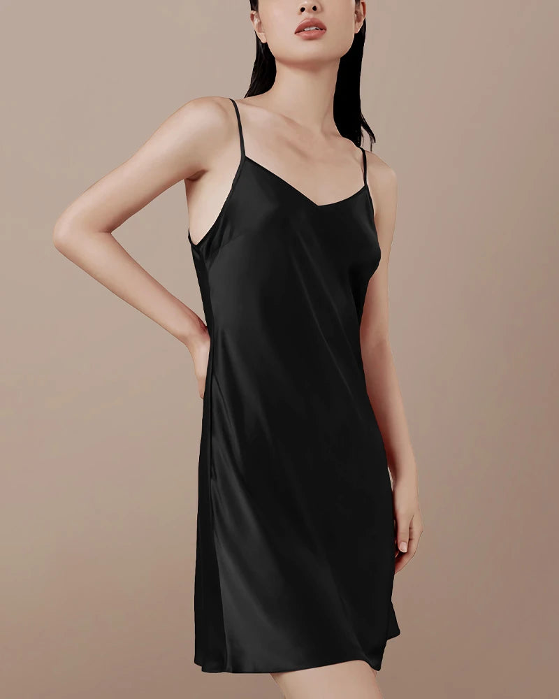 Washable Silk Slip Nightgown, Black