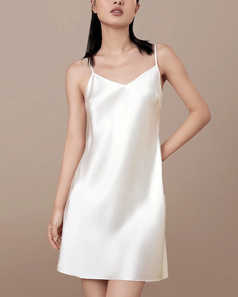Washable Silk Slip Nightgown, White