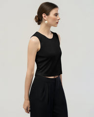 Washable Silk Jersey Crew Neck Cropped Tank
