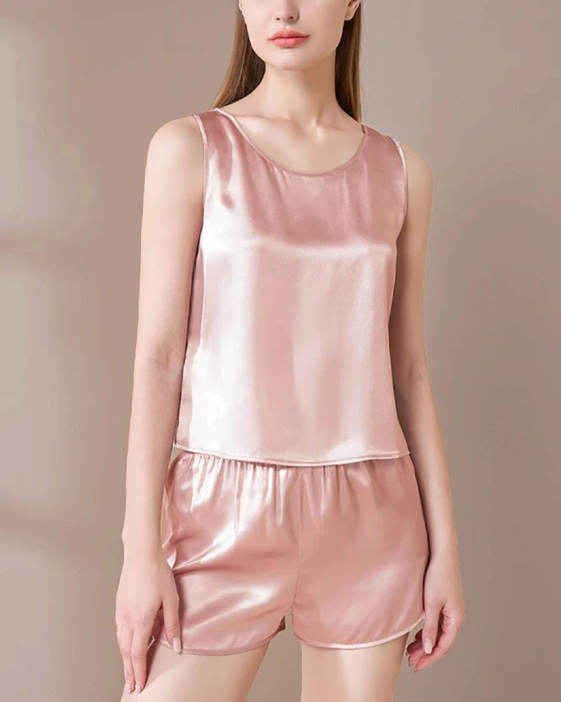 Washable Silk Pajama Tank Top Set, Pink