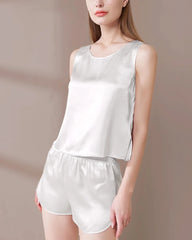 Washable Silk Pajama Tank Top Set, White