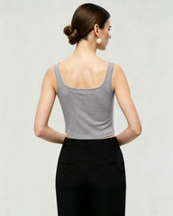 Washable Silk Jersey Square Neck Cropped Tank
