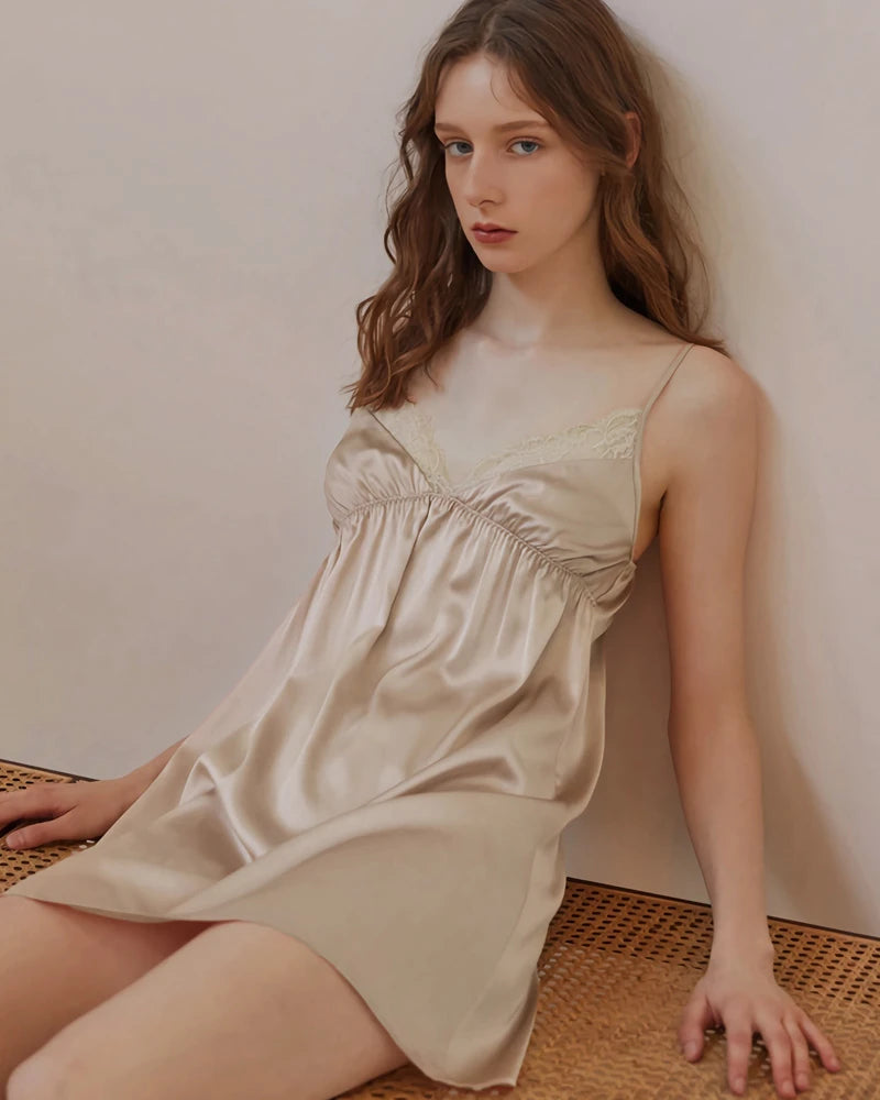 Washable Silk Lace Nightgown, Champagne