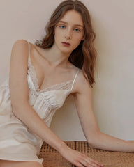 Washable Silk Lace Nightgown, White