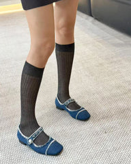 Women Sheer Cashmere Modal Blend Calf Length Socks