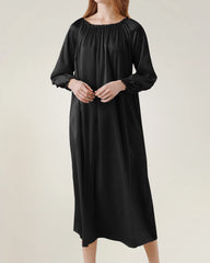 Silk Long Sleeve Nightgown with Ruched Detail - DAISYSILK UK