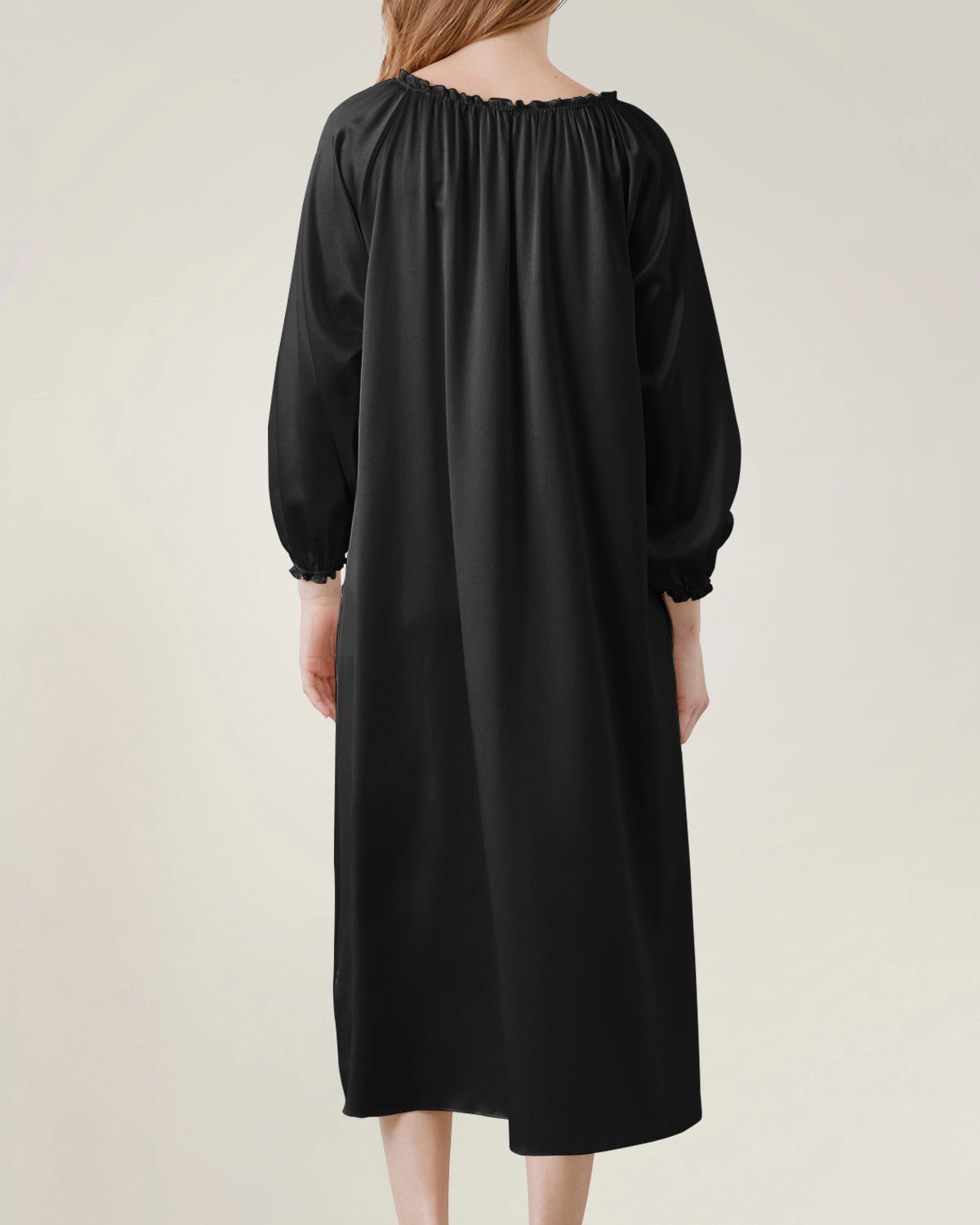 Silk Long Sleeve Nightgown with Ruched Detail - DAISYSILK UK