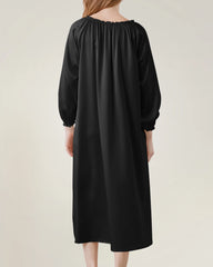 Silk Long Sleeve Nightgown with Ruched Detail