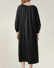 Silk Long Sleeve Nightgown with Ruched Detail - DAISYSILK UK