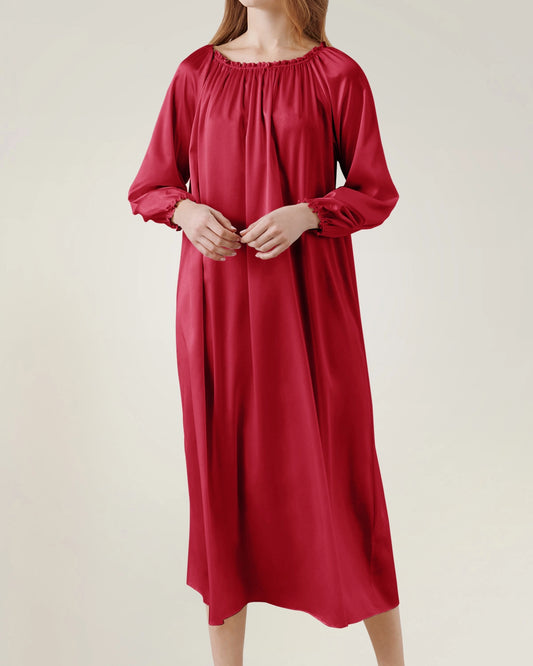 Silk Long Sleeve Nightgown with Ruched Detail - DAISYSILK UK