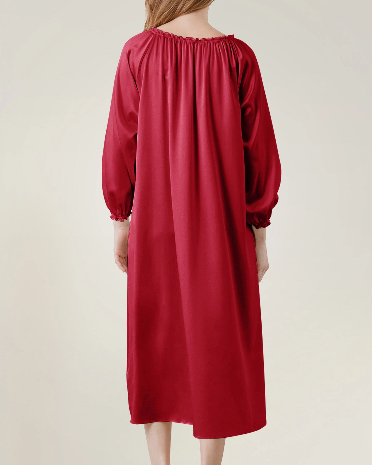 Silk Long Sleeve Nightgown with Ruched Detail - DAISYSILK UK