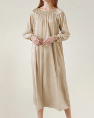 Silk Long Sleeve Nightgown with Ruched Detail