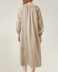 Silk Long Sleeve Nightgown with Ruched Detail - DAISYSILK UK