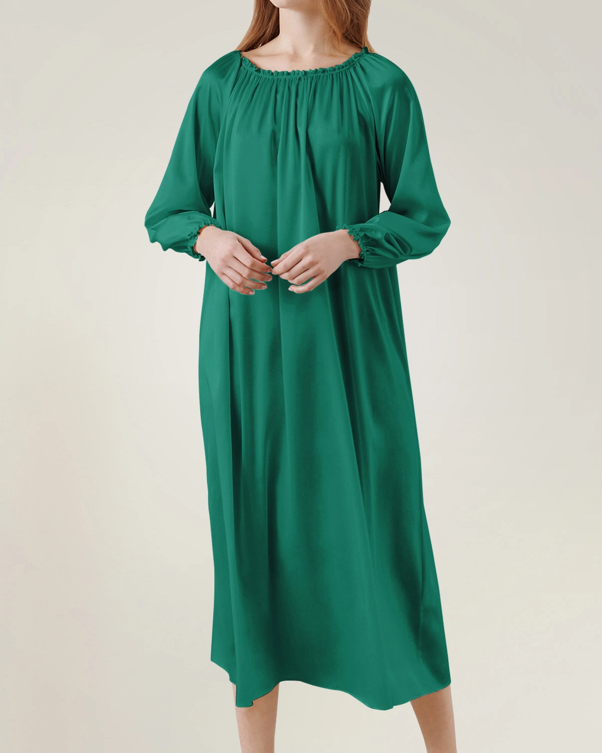 Silk Long Sleeve Nightgown with Ruched Detail - DAISYSILK UK