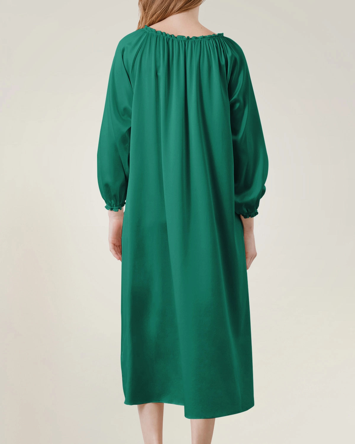 Silk Long Sleeve Nightgown with Ruched Detail - DAISYSILK UK