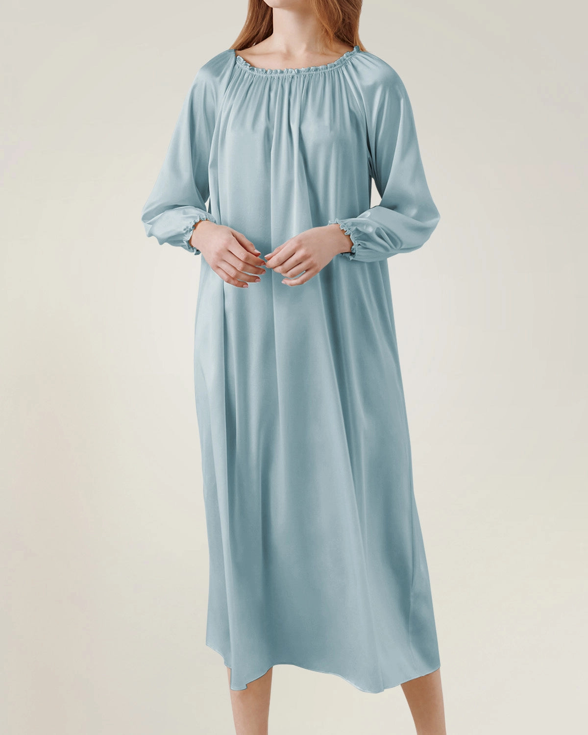 Silk Long Sleeve Nightgown with Ruched Detail - DAISYSILK UK