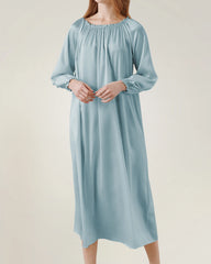 Silk Long Sleeve Nightgown with Ruched Detail - DAISYSILK UK