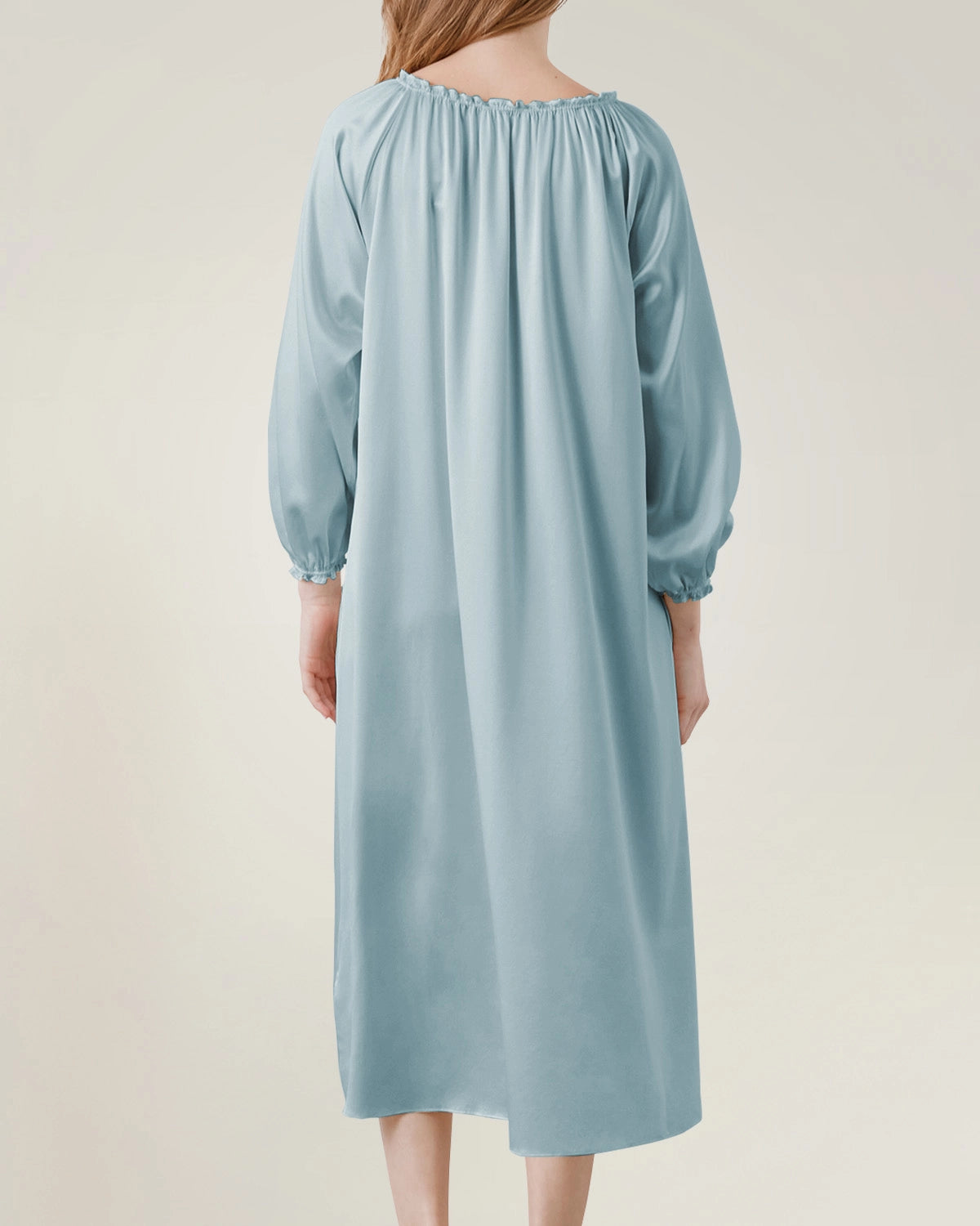 Silk Long Sleeve Nightgown with Ruched Detail - DAISYSILK UK