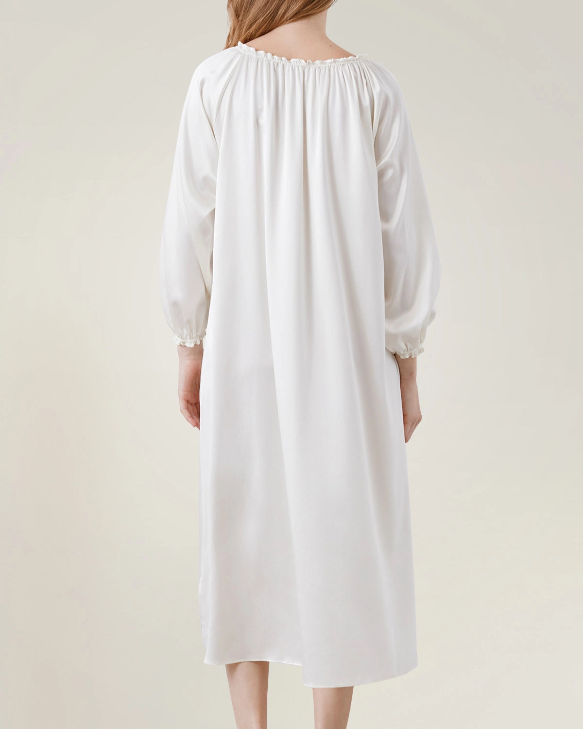 Silk Long Sleeve Nightgown with Ruched Detail - DAISYSILK UK