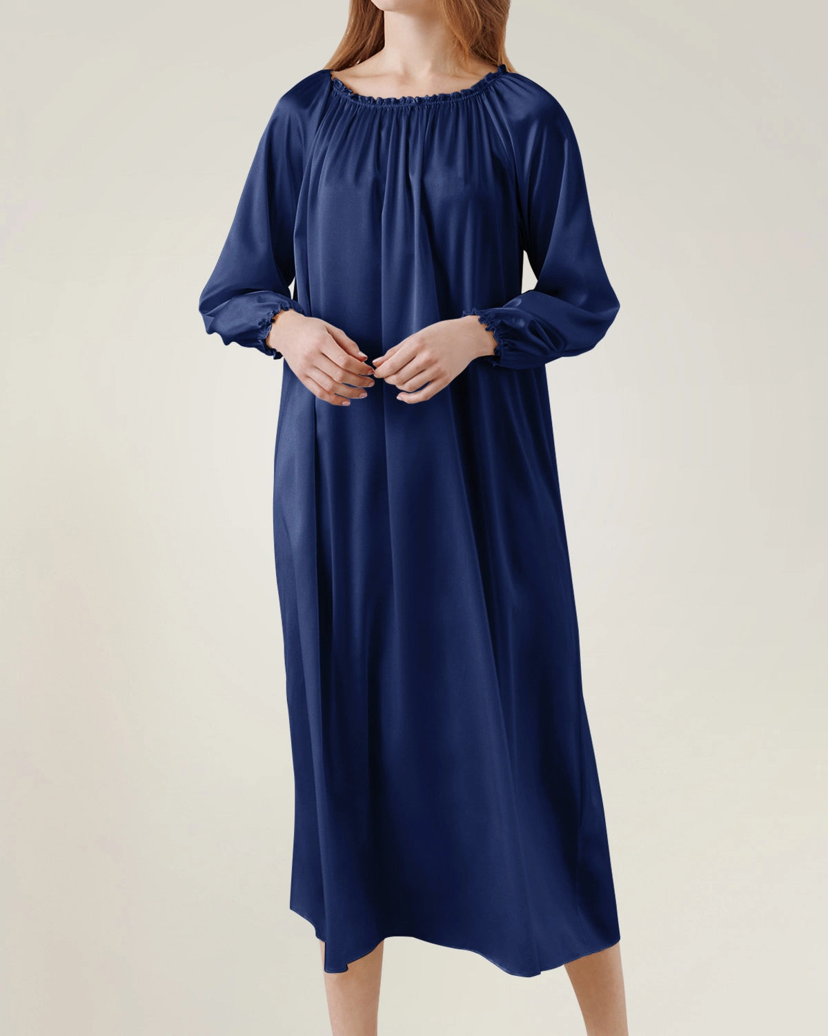 Silk Long Sleeve Nightgown with Ruched Detail - DAISYSILK UK