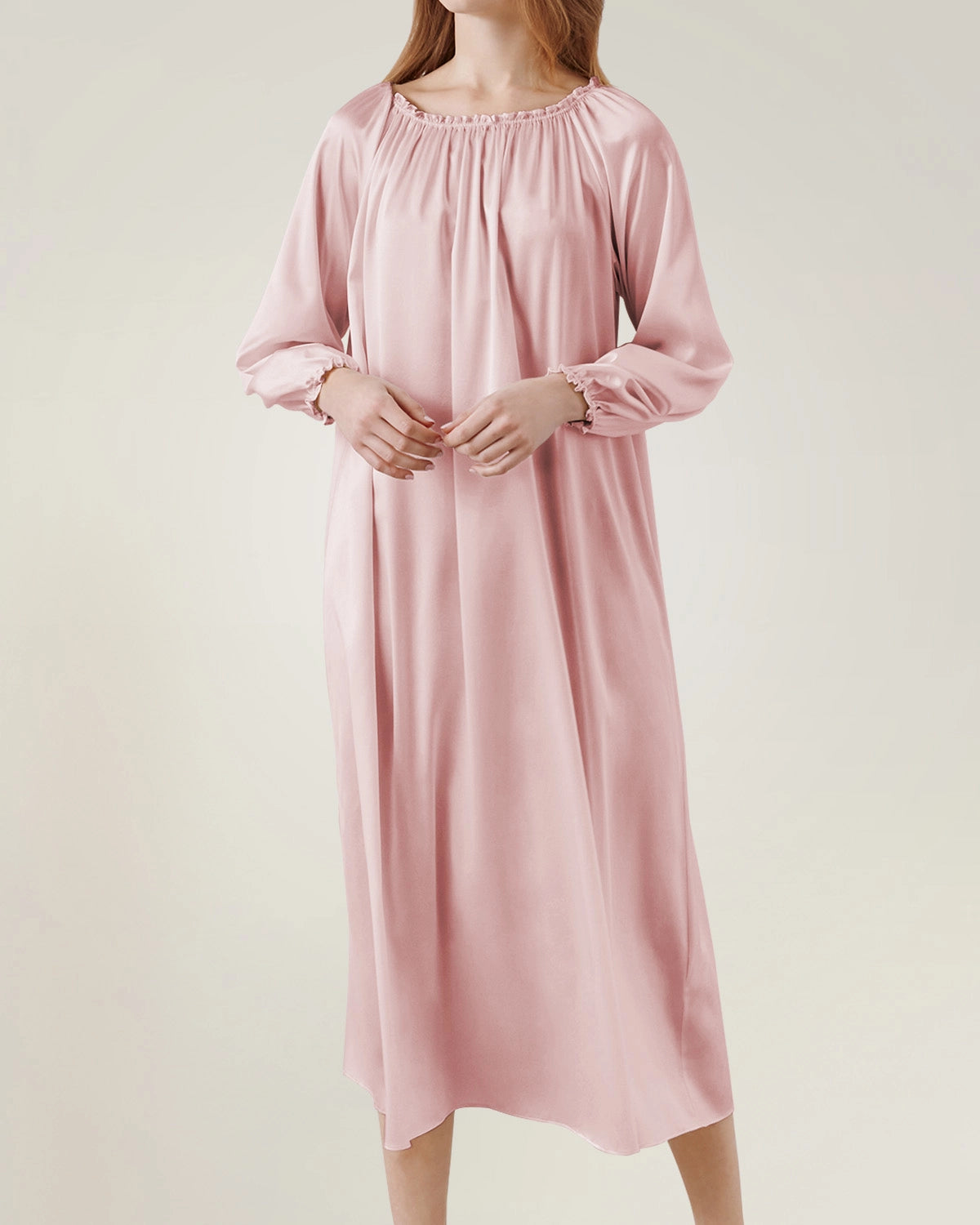 Silk Long Sleeve Nightgown with Ruched Detail - DAISYSILK UK