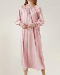 Silk Long Sleeve Nightgown with Ruched Detail - DAISYSILK UK