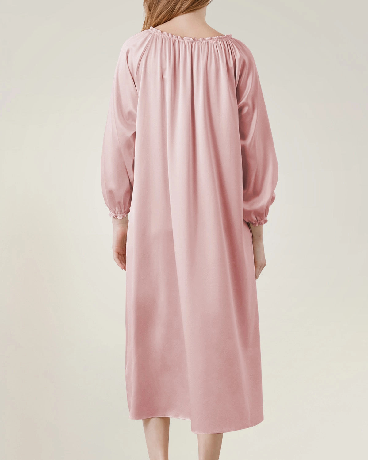 Silk Long Sleeve Nightgown with Ruched Detail - DAISYSILK UK