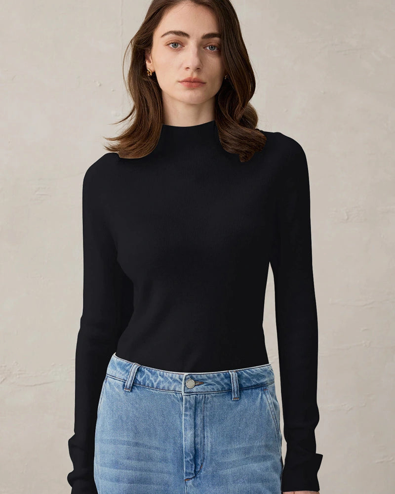 Women’s Mock Neck Wool Cashmere Knit Top - DAISYSILK UK